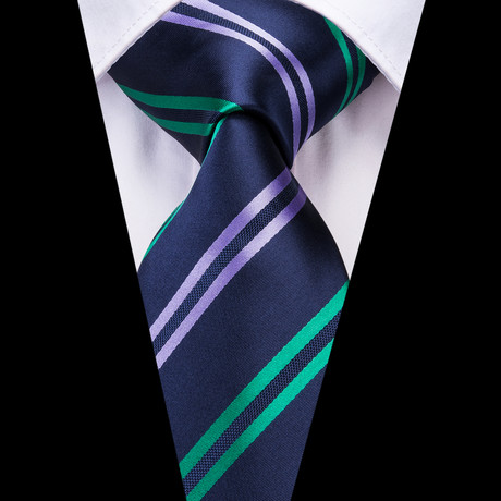 Percy Handmade Tie // Navy + Green Stripe