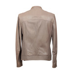 Leather Bomber Jacket // Taupe (L)