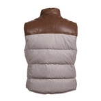 Two Tone Leather-Wool Blend Vest // Brown (M)