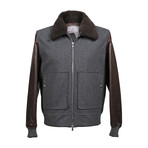Dwalin Shearling Fur Collar Leather + Wool Jacket // Brown + Gray (XS)