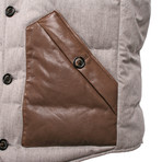 Two Tone Leather-Wool Blend Vest // Brown (S)