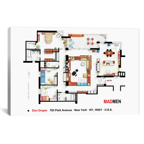 Don Draper's Apartment From Mad Men // TV Floorplans & More (26"W x 18"H x 0.75"D)