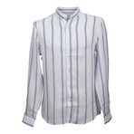 Leisure Fit Non Collar Linen Silk Shirt // Blue + White (2XS)