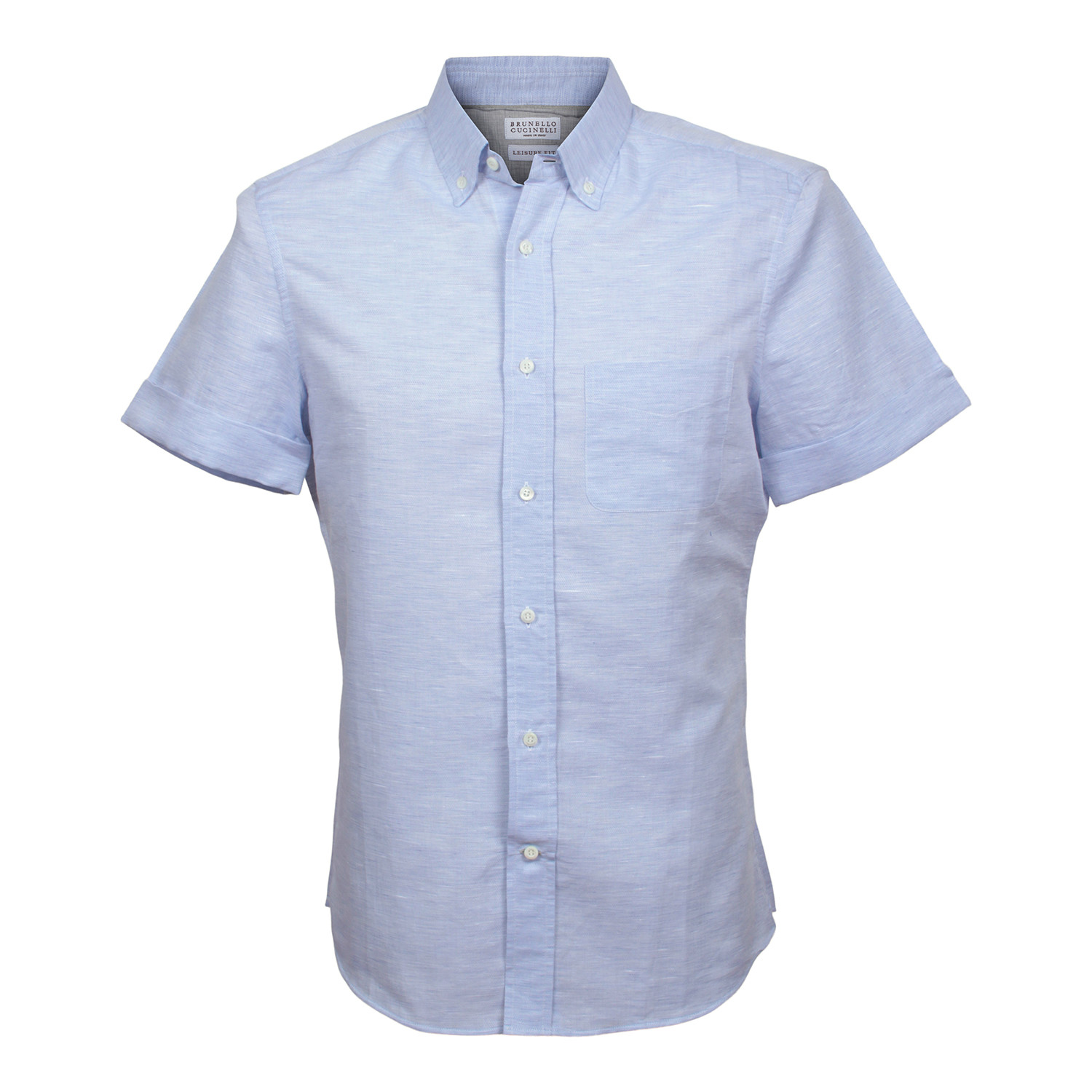 Linen Cotton Blend Slim Short Sleeve Shirt // Blue (XL) - Designer ...