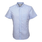 Linen Cotton Blend Slim Short Sleeve Shirt // Blue (S)