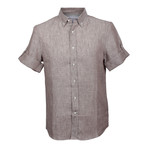 Brunello Cucinelli // Linen Striped Short Sleeve Shirt // Brown (2XS)
