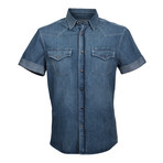 Heavy Denim Leisure Fit Short Sleeve Western Shirt // Blue (M)