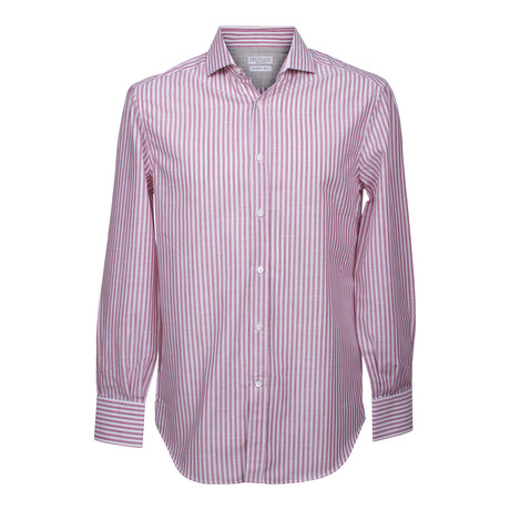 Brunello Cucinelli // Basic Fit Button Up Striped Shirt // Red (L)