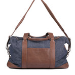 Two-Tone Duffle Travel Bag // Denim Blue + Brown
