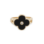Vintage Van Cleef & Arpels 18k Yellow Gold Vintage Alhambra Diamond + Onyx Ring // Ring Size: 7.25