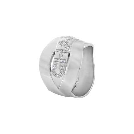 Vintage Chanel 18k White Gold Diamond Logo Ring // Ring Size: 6.75
