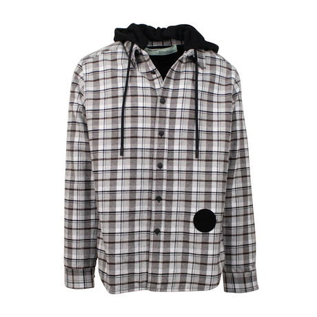 Off White // Check Hoodie Shirt Jacket // Gray (XS)