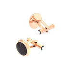Montblanc Gold Plated Stainless Steel Black Guilloche Cufflinks // 112903