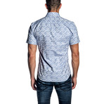 Short Sleeve Button-Up Shirt // Blue Jacquard (S)