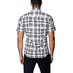 Distressed Short-Sleeve Button-Up Shirt // Black + White (S)