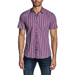 Short Sleeve Button-Up Shirt // Purple Gingham (S)