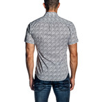 Print Short Sleeve Button-Up Shirt // White + Black (S)