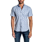 Short Sleeve Button-Up Shirt // Blue Jacquard (S)