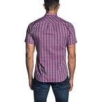 Short Sleeve Button-Up Shirt // Purple Gingham (S)