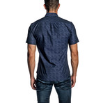Short-Sleeve Button-Up Shirt // Blue Geometric (M)