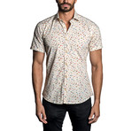 Short Sleeve Button-Up Shirt // Beige Fish + Seashells (S)