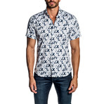 Short Sleeve Button-Up Shirt // White + Navy (L)