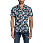 Floral Short Sleeve Button-Up Shirt II // Navy (L)