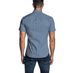 Floral Short-Sleeve Button-Up Shirt II // White + Blue (3XL)