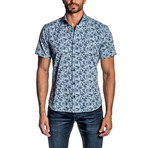 Short Sleeve Button-Up Shirt // Light Blue Print (M)