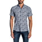 Floral Short Sleeve Button-Up Shirt // White + Blue (XL)