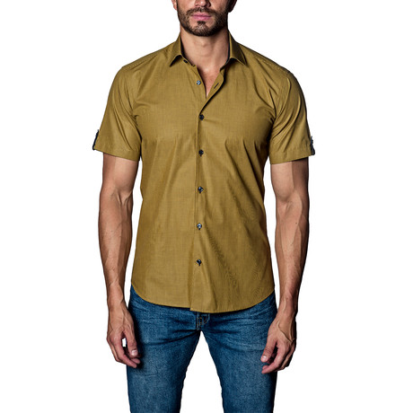 Mini Gingham Short-Sleeve Button-Up Shirt // Yellow + Black (S)