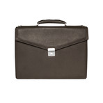 Leather Briefcase Bag with Shoulder Strap // Dark Brown