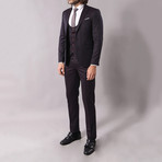 JC 3-Piece Slim-Fit Suit // Charcoal + Burgundy Buttons (US: 34R)