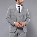 Melvin Slimfit Checked 3-Piece Vested Suit // Gray (Euro: 46)