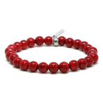 Stretch Bracelet // Red Semi-Precious Stone + Oxidized Silver Bead