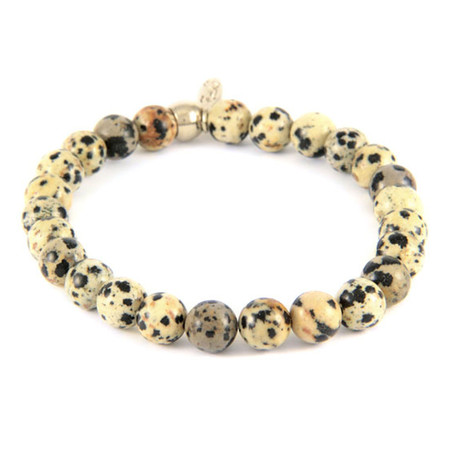 Stretch Bracelet // Dalmation Jasper + Oxidized Silver Bead