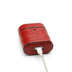 Croc Embossed Leather Airpod Case // Rouge