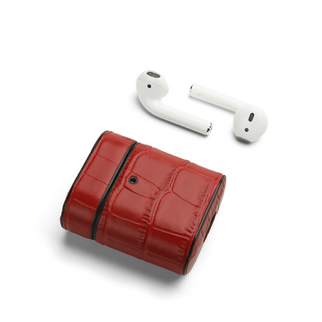 Croc Embossed Leather Airpod Case // Rouge