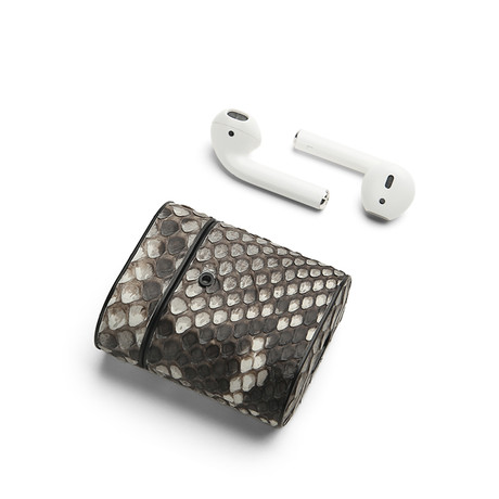 Serpent Embossed Leather Airpod Case // Grey Noir