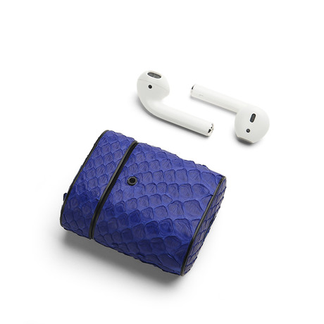 Serpent Embossed Leather Airpod Case // Poseidon Blue