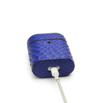 Serpent Embossed Leather Airpod Case // Poseidon Blue