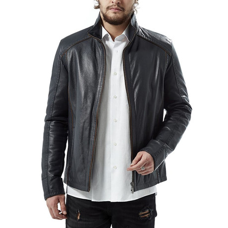 Perez Leather Jacket // Navy Blue (XS)