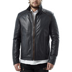 Perez Leather Jacket // Navy Blue (XS)