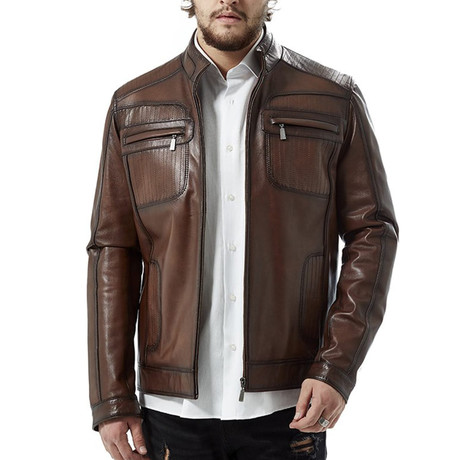 Tulio Leather Jacket // Brown (XS)