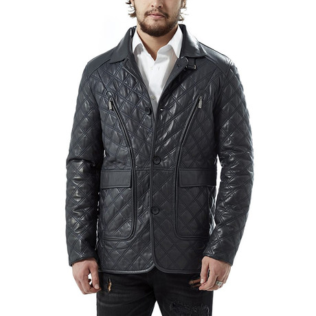 Reed Leather Jacket // Navy Blue (XS)