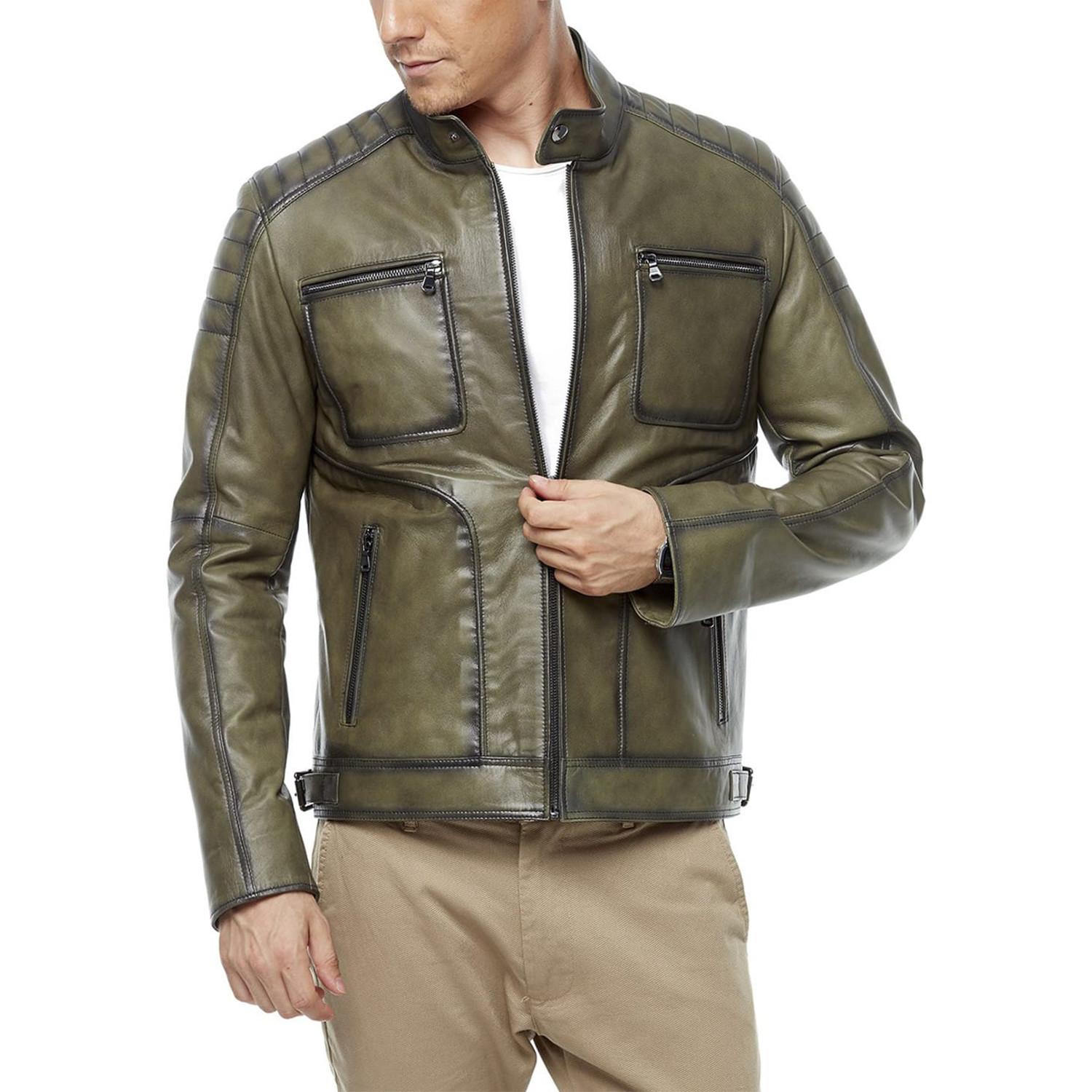 Jordan Leather Jacket // Khaki (M) - Deriza - Touch of Modern