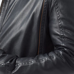Perez Leather Jacket // Navy Blue (L)
