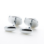 Round Rhodium Plated Cufflinks + Angled Resin Inlay Silver // Black