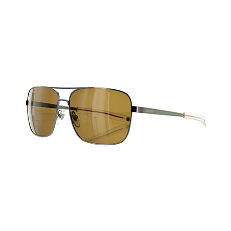 Men's Pilot Polarized Sunglasses // Satin Ruthenium + Brown