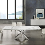 Emilia Motorized Dining Table // White Marbled Porcelain Top